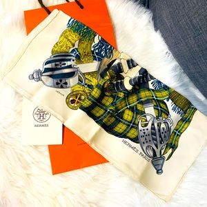 💯 Authentic HERMES Vintage Beige Scotland Print by Philip Ledoux